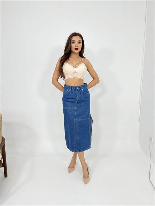 Wholesale Womens Slipped Midi Skirt-Blue