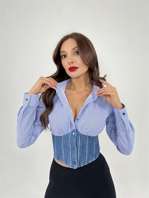 Wholesale Womens Shirt Blue White Striped