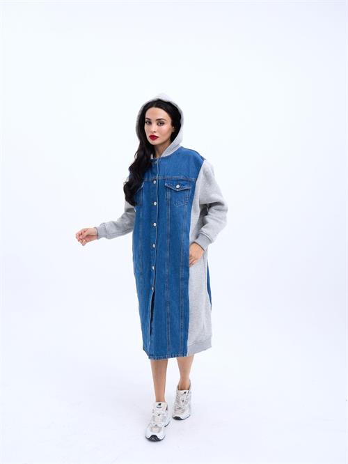 Wholesale Long Denim Jacket-Grey