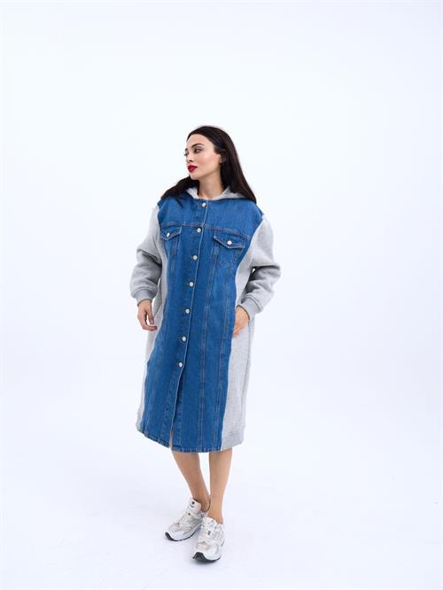 Wholesale Long Denim Jacket-Grey