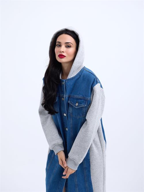 Wholesale Long Denim Jacket-Grey