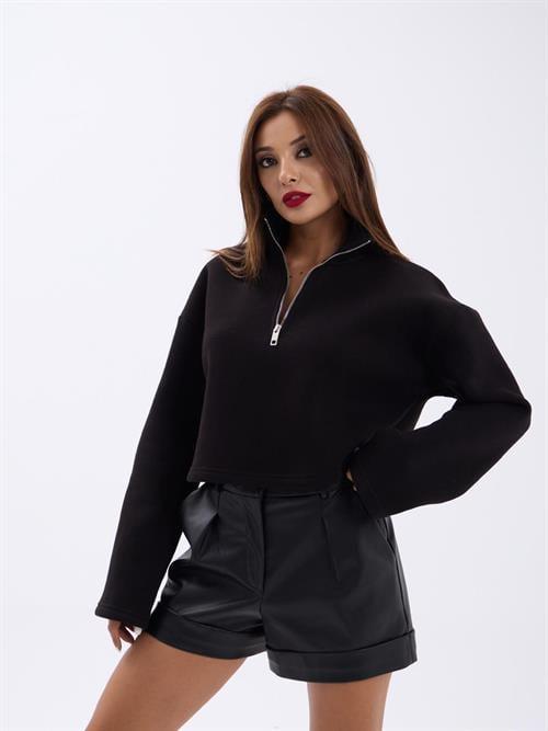 Wholesale Three Thread Fabric Zero Collar Womens Navy Blue Sweater