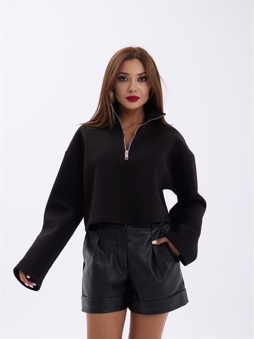 Wholesale Three Thread Fabric Zero Collar Womens Navy Blue Sweater