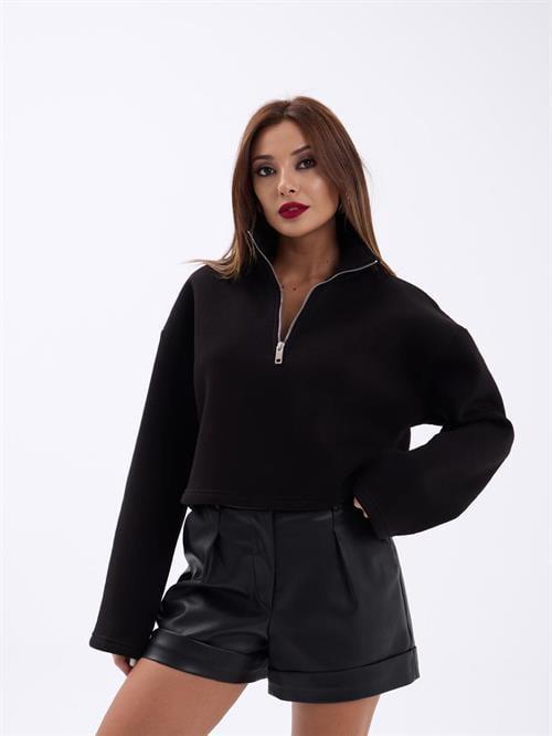 Wholesale Three Thread Fabric Zero Collar Womens Navy Blue Sweater