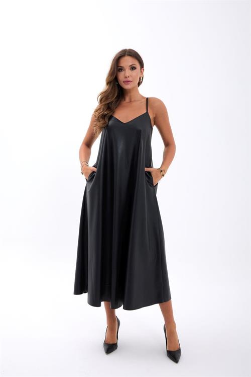 7278 DERİ ELBİSE-SİYAH