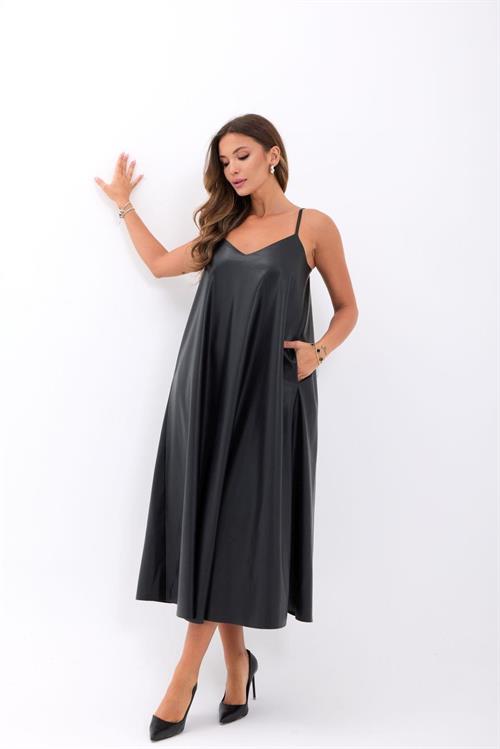 7278 DERİ ELBİSE-SİYAH