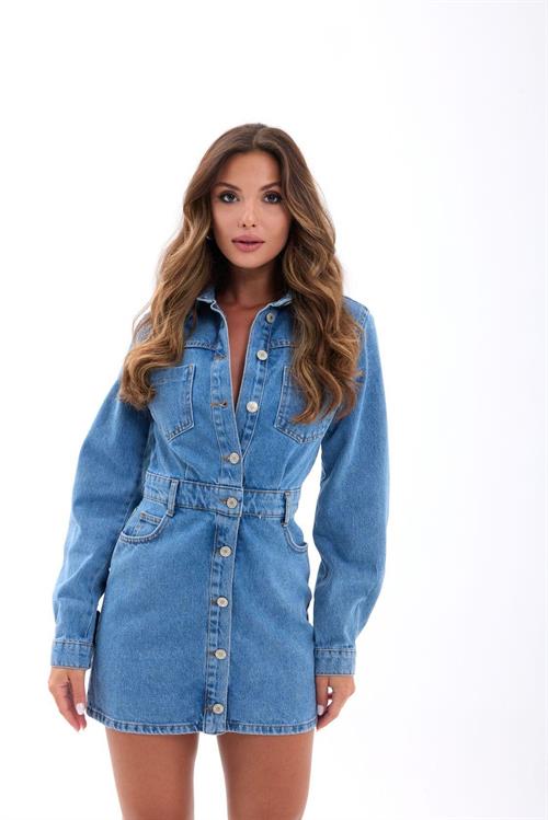 7443 KOT ELBİSE-MAVİ