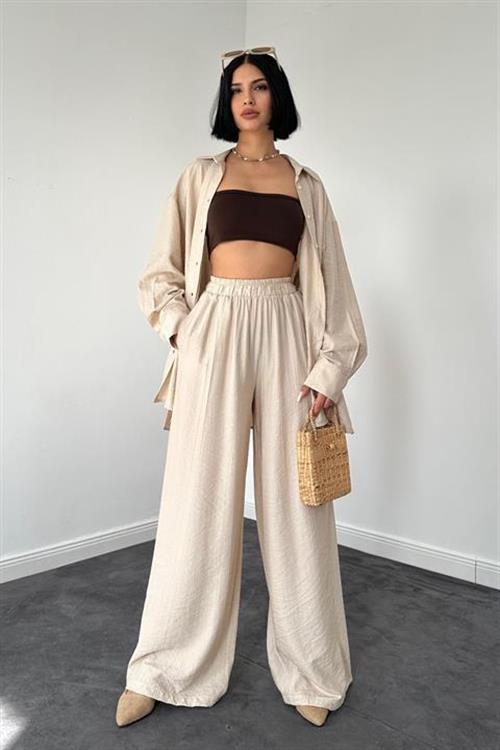 Wholesale Beige Shirt and Trousers Set