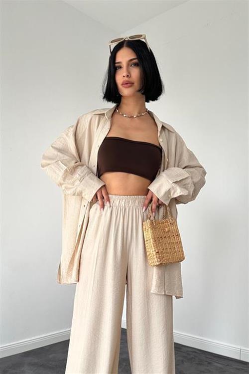 Wholesale Beige Shirt and Trousers Set