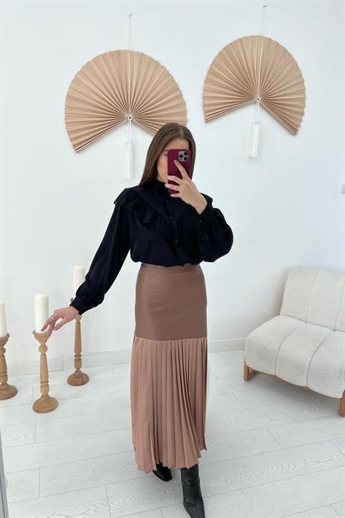 Wholesale Mink Pleated Leather Skirt