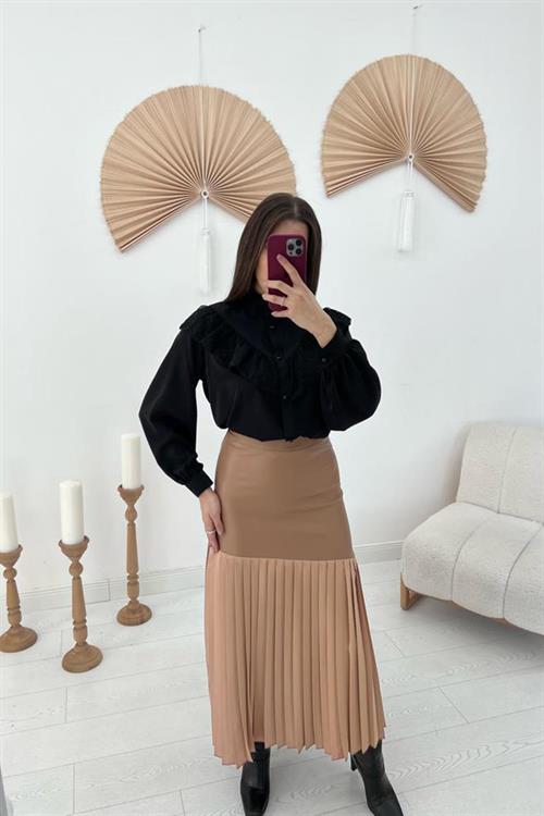 Wholesale Mink Pleated Leather Skirt