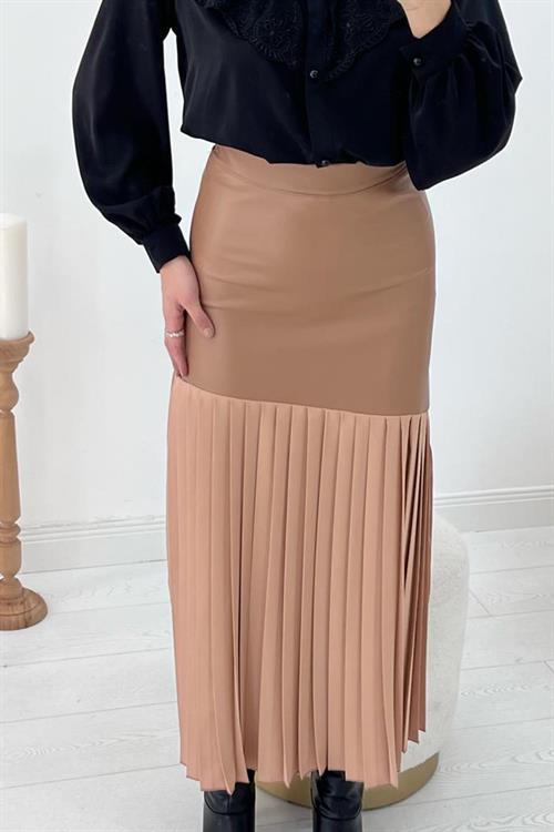 Wholesale Mink Pleated Leather Skirt