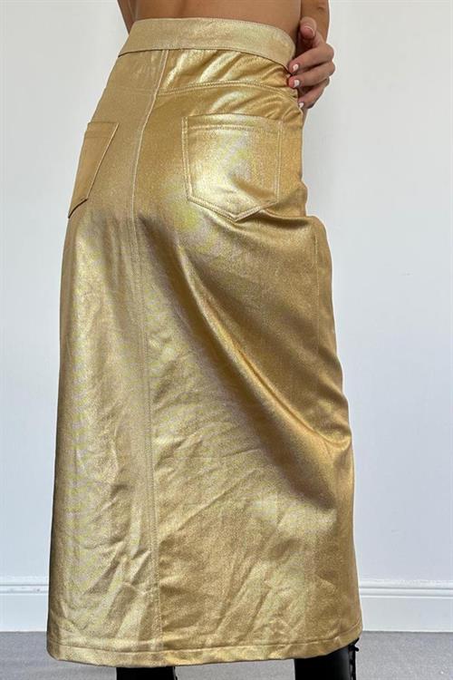 Wholesale Gold Foil Printed Skirt with Front Slit