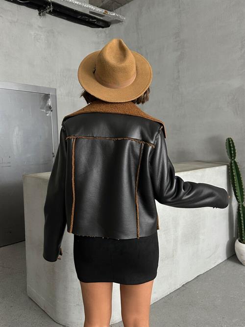 Amine Leather Wholesale Coat with Zipper - Black Coffee