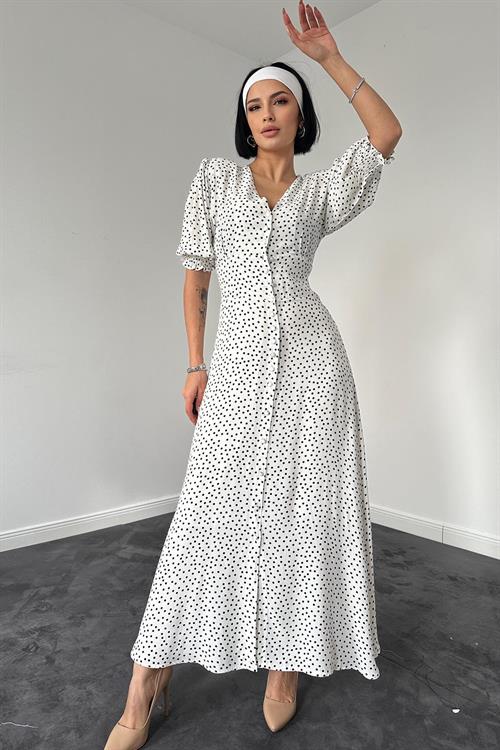 Toptan Beyaz Arka Ve Bel Ucu Gipeli Elbise