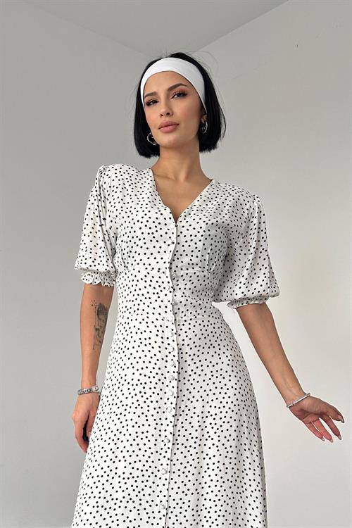 Toptan Beyaz Arka Ve Bel Ucu Gipeli Elbise