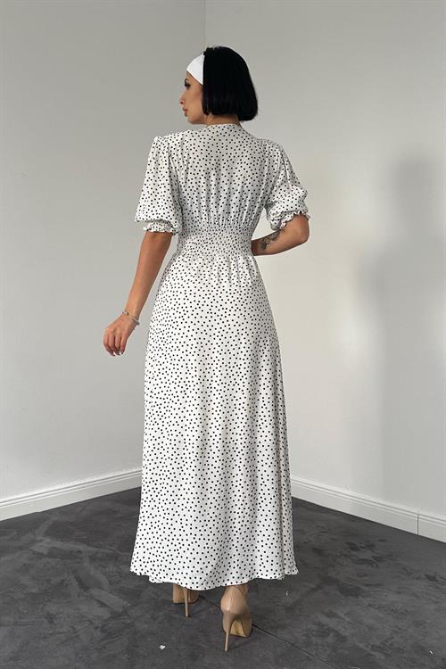 Toptan Beyaz Arka Ve Bel Ucu Gipeli Elbise