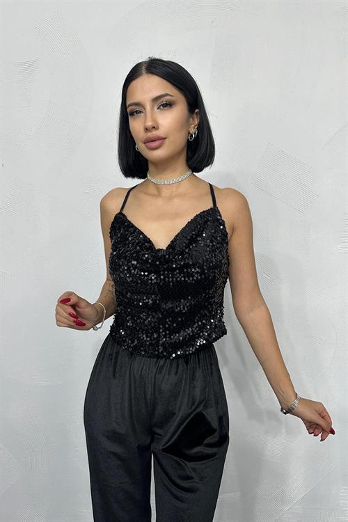 Wholesale Lace-up Blouse with Straps - Black