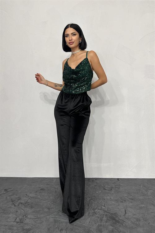 Wholesale Lace-up Blouse with Straps - Emerald