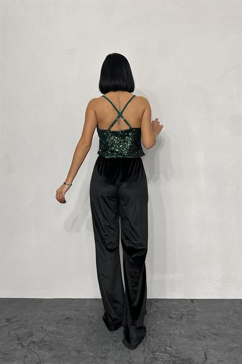 Wholesale Lace-up Blouse with Straps - Emerald