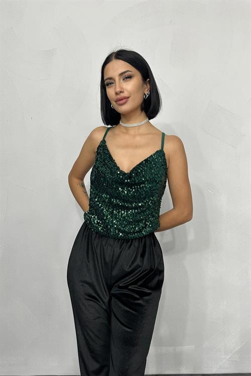 Wholesale Lace-up Blouse with Straps - Emerald