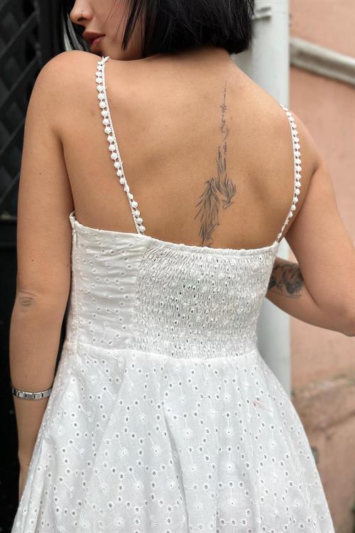 Wholesale White Embroidered Strappy Mini Dress