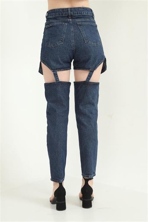 Toptan Mavi Askılı İki Parça Jeans Pantolon