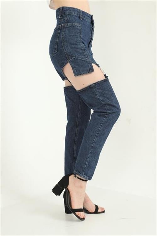 Toptan Mavi Askılı İki Parça Jeans Pantolon