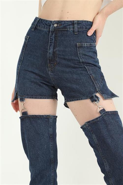 Toptan Mavi Askılı İki Parça Jeans Pantolon
