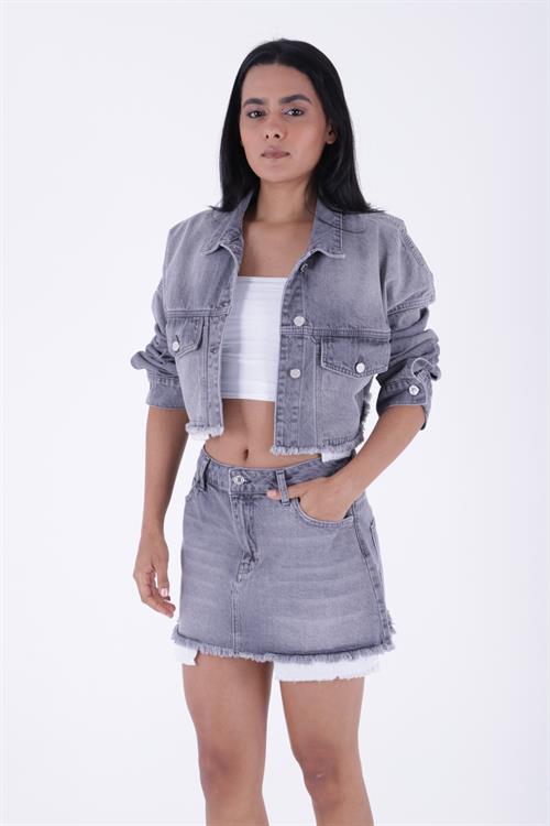 Denim Short Skirt with Revealed Pocket Liners 1021 (Mixed) Light Blue Denim (XS-L-6)