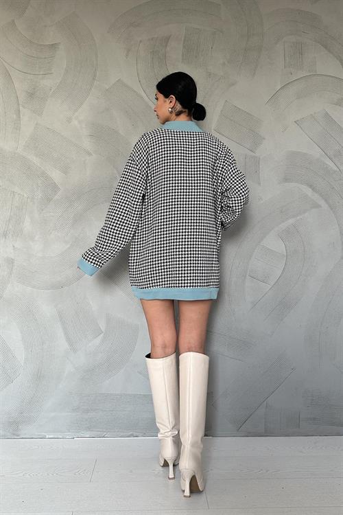 Wholesale Houndstooth Patterned Cardigan with Contrast Trim