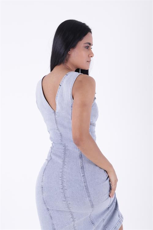 Ayarlanabilir Askılı Kot Elbise 3021-08-(S-XL)