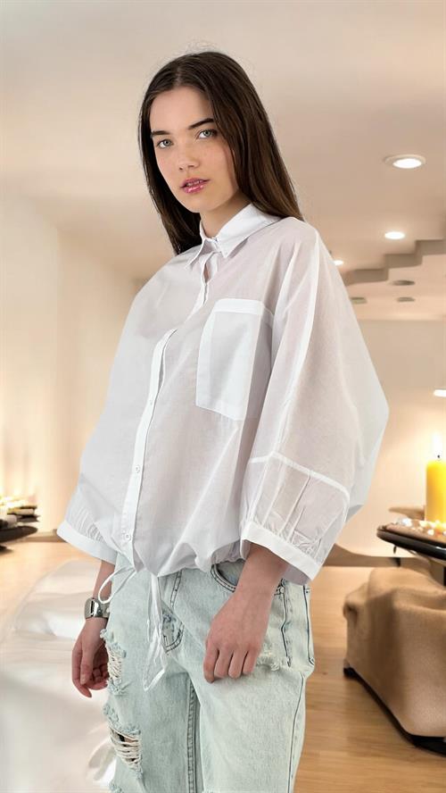 Relaxed Fit Shirt with Lace Detail - White