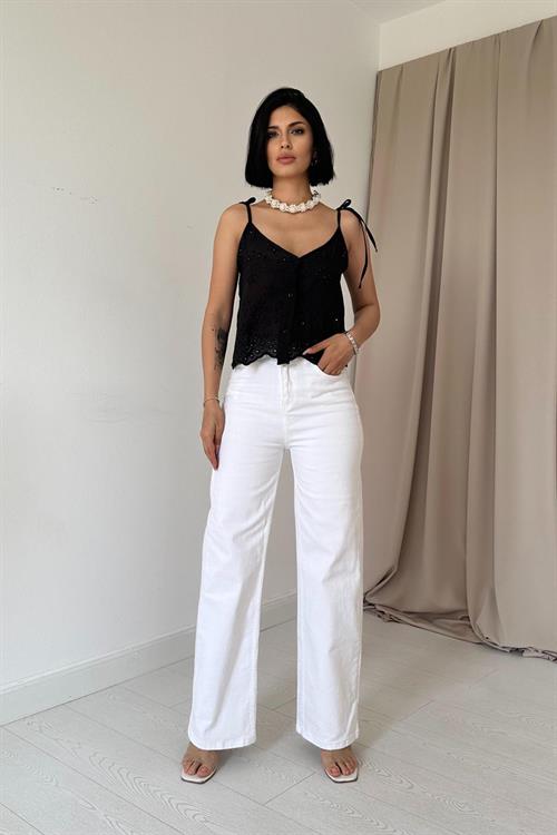 Wholesale Lace-up Brode Blouse - Black