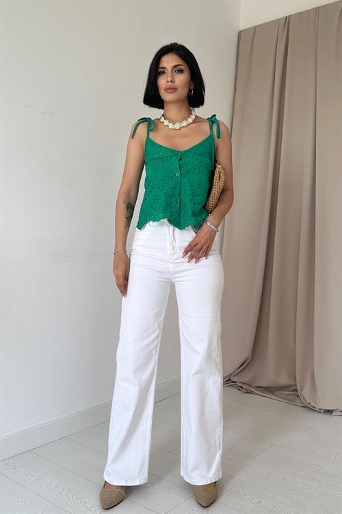 Wholesale Lace-up Brode Blouse - Green