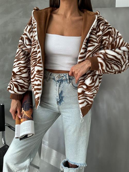 Bakili Plush Wholesale Coat - Taba Zebra