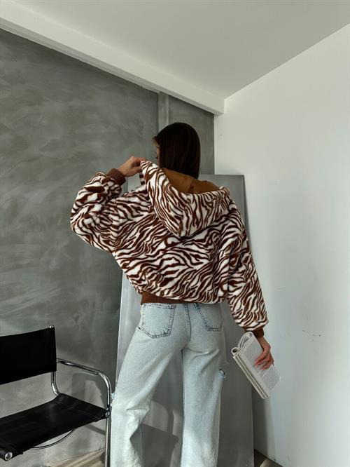 Bakili Plush Wholesale Coat - Taba Zebra