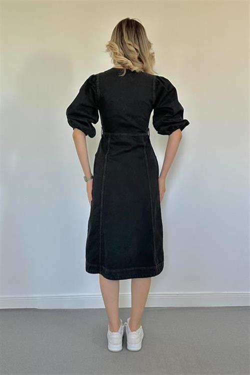 Wholesale Black Balloon Sleeve Denim Dress