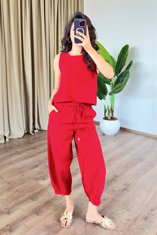 Basic Model Kırmızı Keten Toptan Takım