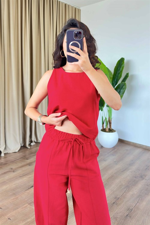 Basic Model Kırmızı Keten Toptan Takım