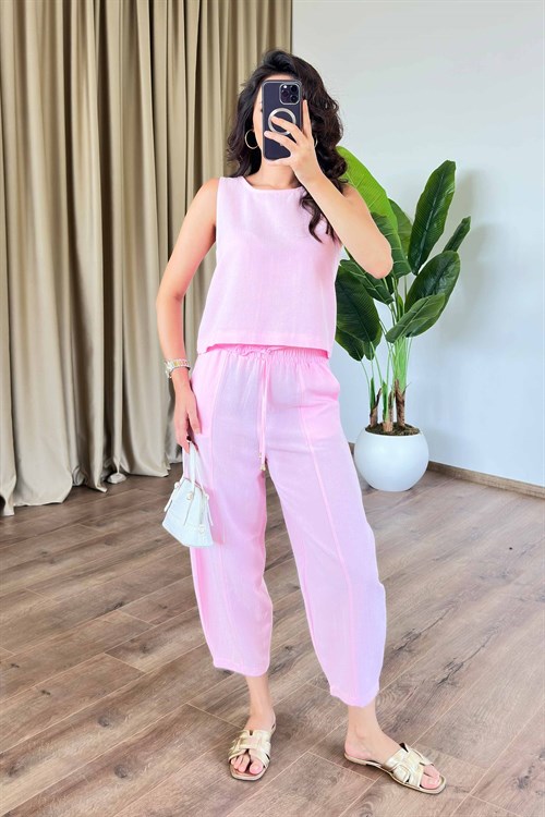Basic Model Pembe Keten Toptan Takım