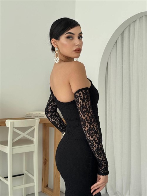 Bees One Shoulder Detailed Dress - Black