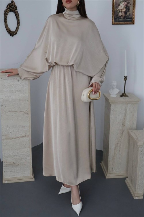 Wholesale Beige Satin Jacquard Dress