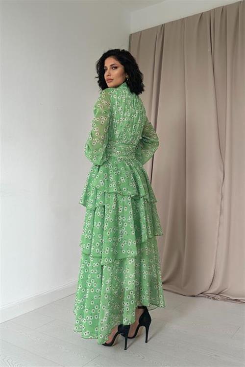 Toptan Yeşil Bel Detaylı Elbise