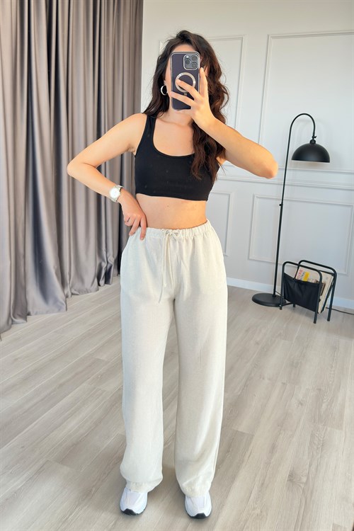 Beli Bağcık Bağlamalı Taş Keten Toptan Pantolon