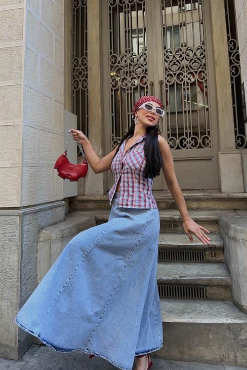 Beli Lastikli Volanlı Uzun Etek 1063-17-(S-XL)