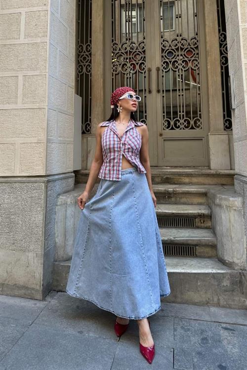 Beli Lastikli Volanlı Uzun Etek 1063-17-(S-XL)