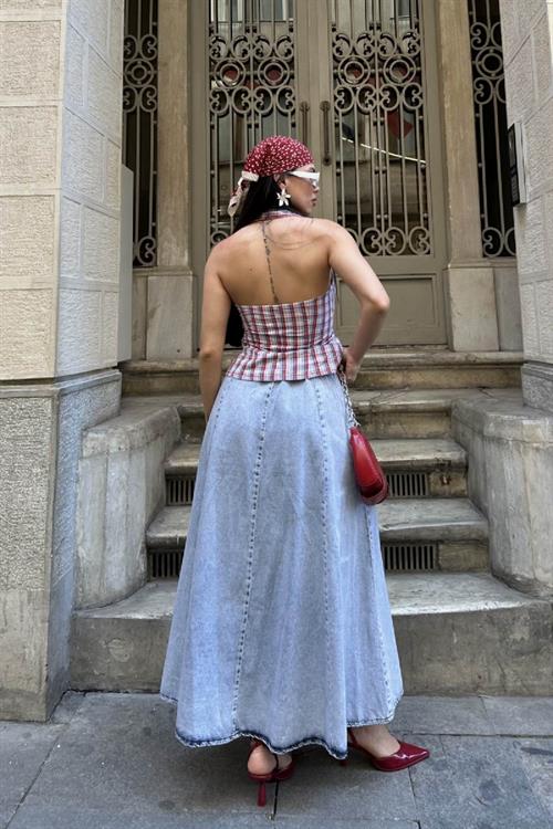 Beli Lastikli Volanlı Uzun Etek 1063-17-(S-XL)