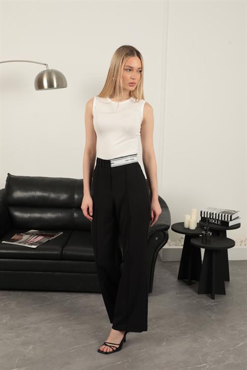 Belt Stone Detailed Trousers-Black