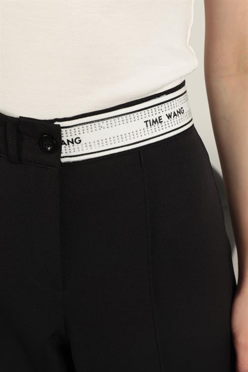 Belt Stone Detailed Trousers-Black